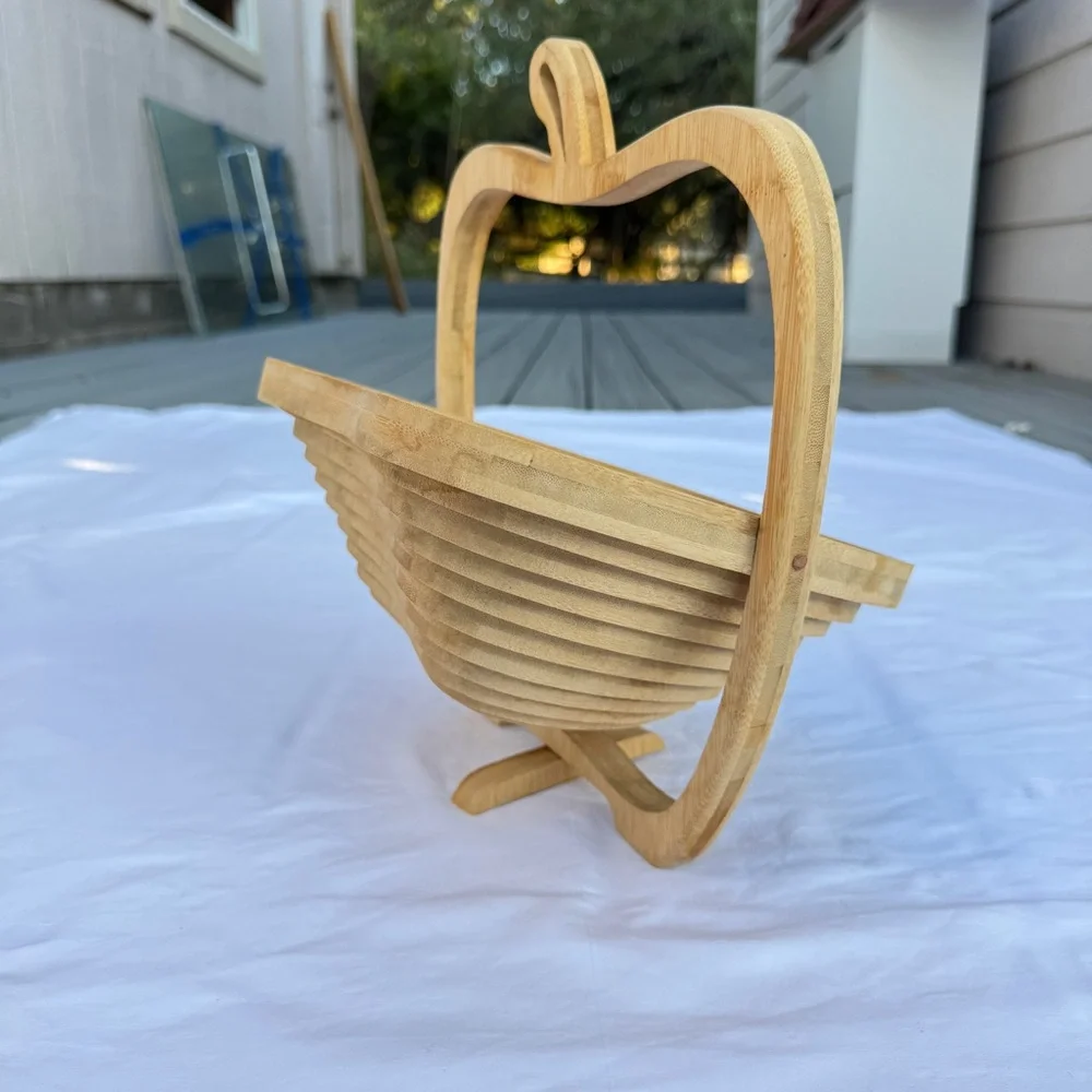 Williams Sonoma wood fruit basket tray apple collapsible basket